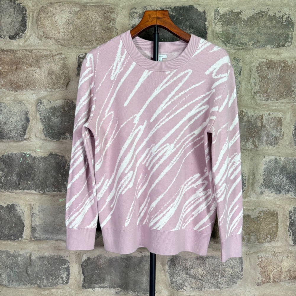 Daily Ritual Womens Pink White Abstract Scribble Crewneck Sweater Cozy Medium